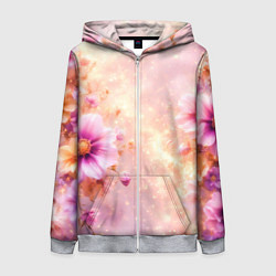 Женская толстовка на молнии Нежный розовый цветочный с золотистым свечением