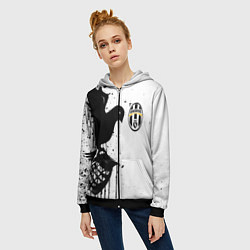 Толстовка на молнии женская Ювентус черная птица краски, цвет: 3D-черный — фото 2