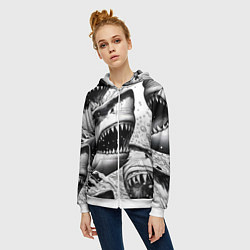 Толстовка на молнии женская Белая акула - стая, цвет: 3D-белый — фото 2