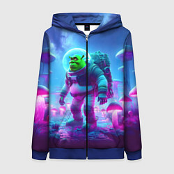 Толстовка на молнии женская Шрек бравый космонавт на планете неоновых грибов, цвет: 3D-синий