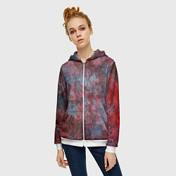 Толстовка на молнии женская Абстракция - red rust on blue, цвет: 3D-белый — фото 2