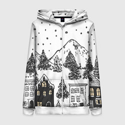 Женская толстовка на молнии Заснеженный черно-белый город