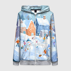 Толстовка на молнии женская Предновогодний день во дворе, цвет: 3D-меланж
