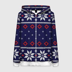 Толстовка на молнии женская Вязаный новогодний узор, цвет: 3D-белый