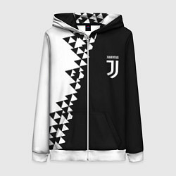 Женская толстовка на молнии Juventus черно белая геометрия текстура