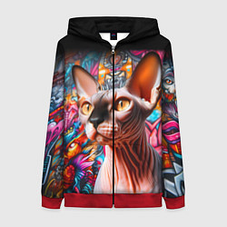 Женская толстовка на молнии Sphynx on a graffiti background