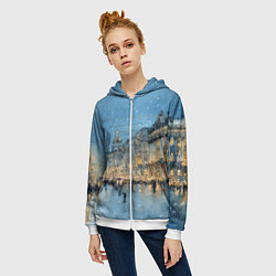 Толстовка на молнии женская Снежный вечер Санкт-Петербурга, цвет: 3D-белый — фото 2