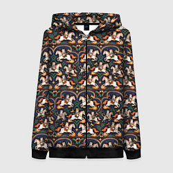 Женская толстовка на молнии Новогодние коты всадники на лошади