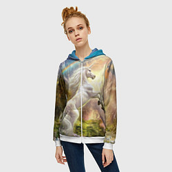 Толстовка на молнии женская Радужный единорог, цвет: 3D-белый — фото 2