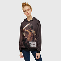 Толстовка на молнии женская Муай тай боец, цвет: 3D-черный — фото 2