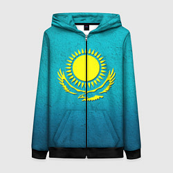 Толстовка на молнии женская Флаг Казахстана, цвет: 3D-черный