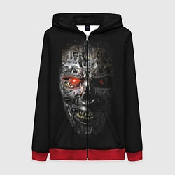 Толстовка на молнии женская Terminator Skull, цвет: 3D-красный