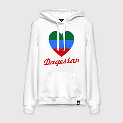 Толстовка-худи хлопковая женская Dagestan: Heart Flag, цвет: белый