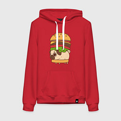 Толстовка-худи хлопковая женская Мопс-бургер, цвет: красный