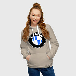 Толстовка-худи хлопковая женская Logo BMW, цвет: миндальный — фото 2