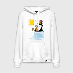 Толстовка-худи хлопковая женская Пингвин на солнце, цвет: белый