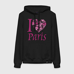 Толстовка-худи хлопковая женская I love Paris, цвет: черный
