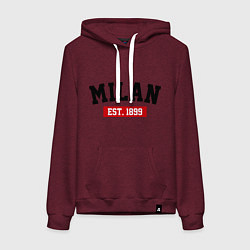 Толстовка-худи хлопковая женская FC Milan Est. 1899, цвет: меланж-бордовый