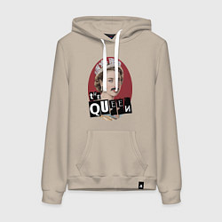 Толстовка-худи хлопковая женская The Queen, цвет: миндальный