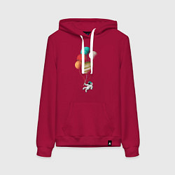 Толстовка-худи хлопковая женская Космические шары, цвет: маджента