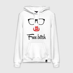 Толстовка-худи хлопковая женская Free bitch, цвет: белый