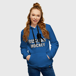 Толстовка-худи хлопковая женская Russian hockey, цвет: синий — фото 2