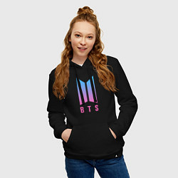 Толстовка-худи хлопковая женская BTS: Neon V, цвет: черный — фото 2
