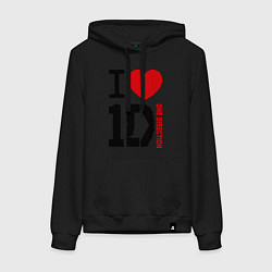 Толстовка-худи хлопковая женская I love 1D, цвет: черный