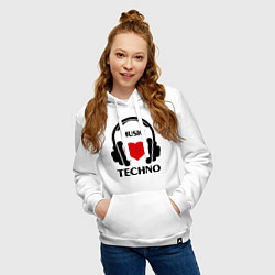 Толстовка-худи хлопковая женская Techno Music is Love, цвет: белый — фото 2