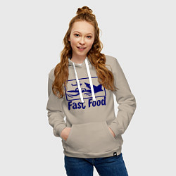 Толстовка-худи хлопковая женская Shark fast food, цвет: миндальный — фото 2