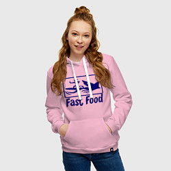 Толстовка-худи хлопковая женская Shark fast food, цвет: светло-розовый — фото 2