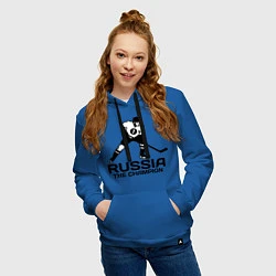 Толстовка-худи хлопковая женская Russia: Hockey Champion, цвет: синий — фото 2