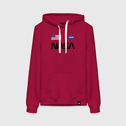 Толстовка-худи хлопковая женская NASA НАСА, цвет: маджента