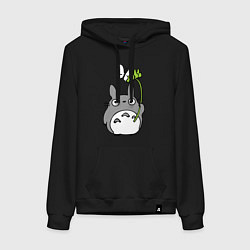 Толстовка-худи хлопковая женская Totoro и бабочка, цвет: черный