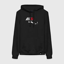 Толстовка-худи хлопковая женская INITIAL D, цвет: черный