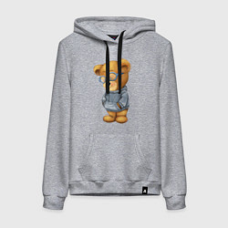 Толстовка-худи хлопковая женская Стеснительный мишка, цвет: меланж