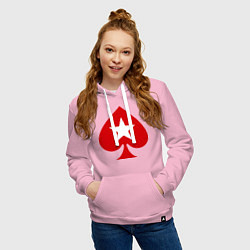 Толстовка-худи хлопковая женская Покер Пики Poker Stars, цвет: светло-розовый — фото 2