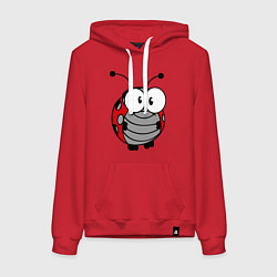 Толстовка-худи хлопковая женская Удивленная божья коровка, цвет: красный