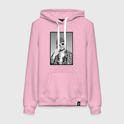 Толстовка-худи хлопковая женская Курт Кобейн Nirvana ЧБ, цвет: светло-розовый