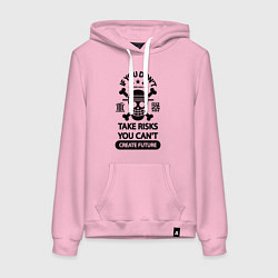 Толстовка-худи хлопковая женская Если вы не рискуете, вы не можете создать будущее, цвет: светло-розовый
