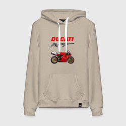 Толстовка-худи хлопковая женская DUCATI ДУКАТИ MOTOSPORT, цвет: миндальный