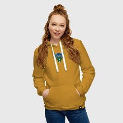Толстовка-худи хлопковая женская Milwaukee Bucks лого, цвет: горчичный — фото 2