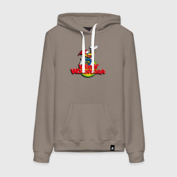 Толстовка-худи хлопковая женская Дятел Вуди лого, цвет: утренний латте