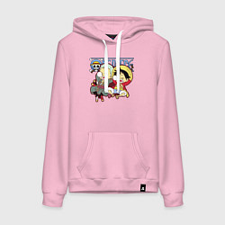 Толстовка-худи хлопковая женская Малыши Зоро и Луффи One Piece, цвет: светло-розовый