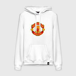 Толстовка-худи хлопковая женская Манчестер Юнайтед логотип, цвет: белый