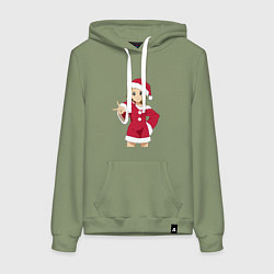 Толстовка-худи хлопковая женская Анимешная девочка Санта, цвет: авокадо