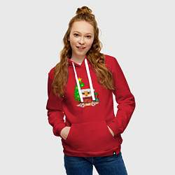 Толстовка-худи хлопковая женская Новогодний тигр в свитере, цвет: красный — фото 2