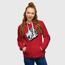 Толстовка-худи хлопковая женская Лев в наушниках, цвет: красный — фото 2