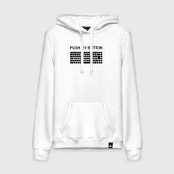 Толстовка-худи хлопковая женская PUSH MY BUTTON НАЖМИ НА КНОПКУ, цвет: белый