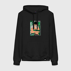 Толстовка-худи хлопковая женская Ван-Пис One Piece, Зоро Ророноа Zoro Roronoa с над, цвет: черный